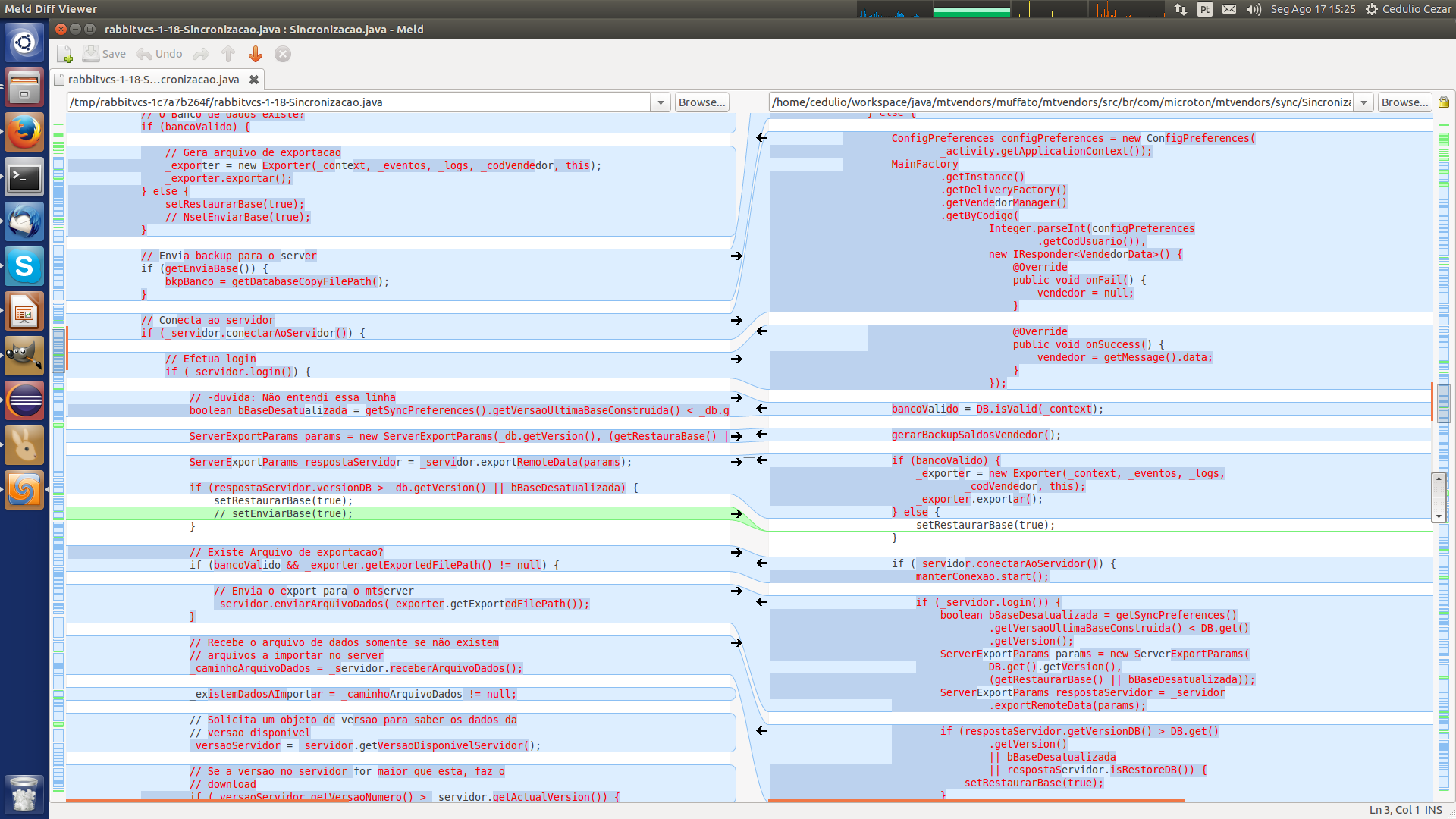 Código com várias linhas alteradas